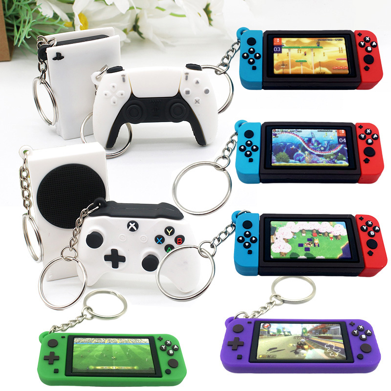 Gaming Console Picture - シミュレーションゲームコンソールコントローラモデルキーホルダーミニ PS5 XBOX ゲームプレイシリーズ Pvc ペンダント男性女性キーリングおもちゃギフト