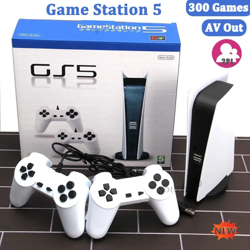 Gaming Console Gs5 - レトロGS5ミニTV携帯型ゲーム機、HD対応、2人プレイ用有線コントローラー、300種類のクラシックPS1対応ビデオゲーム内蔵